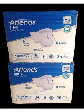 Attends Briefs Adult Unisex Diapers Medium 32-44" Extra Heavy Absorb 50 Count